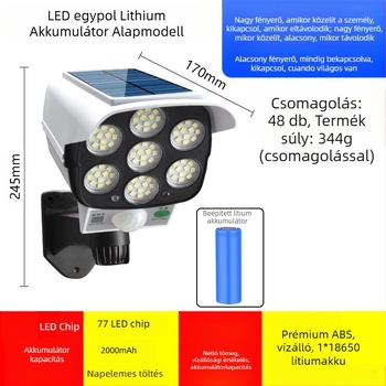 Napelemes LED falikar mozgásérzékelővel és hamis megfigyelő kamerával, kültéri használatra, IP65, 5W.