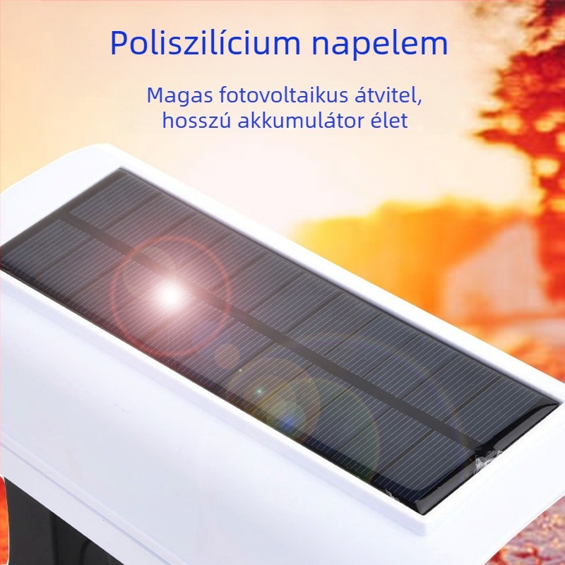 Napelemes LED falikar mozgásérzékelővel és hamis megfigyelő kamerával, kültéri használatra, IP65, 5W.