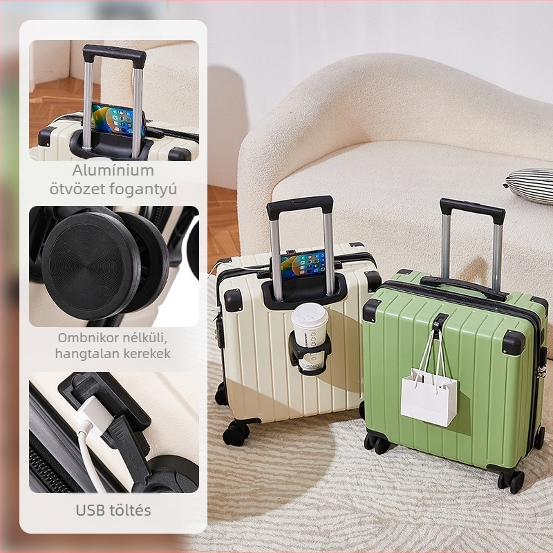 USB-porttal, vízálló, bővíthető, ABS-PC kézi bőrönd univerzális kerekekkel