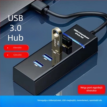USB 3.0 4-portos hub, USB-ről táplált (bus-powered), 5 Gbps, 30 cm kábel, modell T60