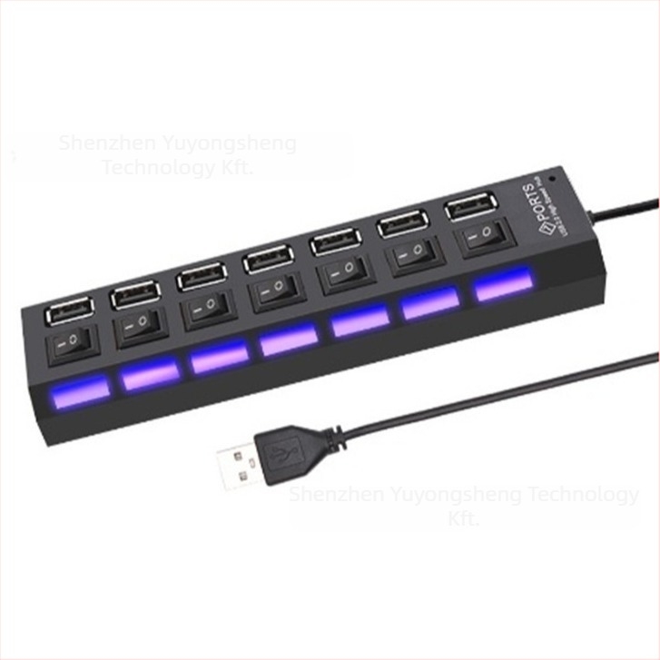 7-portos USB 2.0 hub kapcsolóval, tápellátás nélkül, 480 Mbps