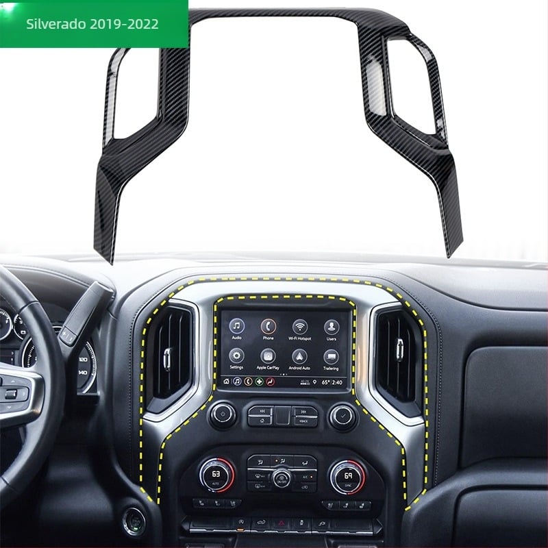 Chevrolet Silverado 2019-2022 navigációs keret belső modifikáció – ABS műanyag, Ornament Wing márka, modell 1, testreszabás elérhető, logó nincs nyomtatva