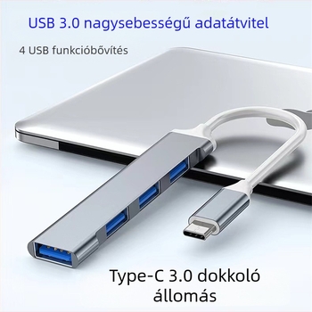 USB-C 4-port USB 3.0 hub, laptop dokkolóállomás, alumínium ház, külső tápegység nélkül