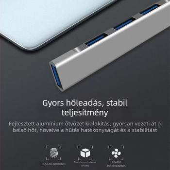 USB-C 4-port USB 3.0 hub, laptop dokkolóállomás, alumínium ház, külső tápegység nélkül