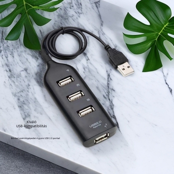 USB 2.0 hub 4 porttal, 1–4 elosztó, USB-ről táplált, külső tápellátás nélkül