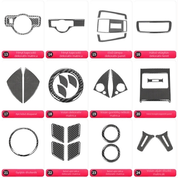 Karbon szálas belső díszítés a Mercedes-Benz W212 középső CD-paneljéhez (07–14 C‑osztály/E‑osztály) kristály epoxigyantával; anyag: karbonfábra + kristály epoxi gyanta; logó nyomtatva: OK