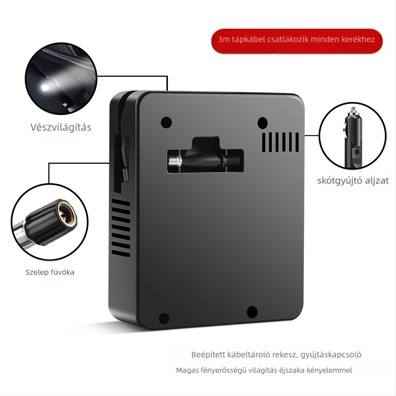 Mini kereknyomás pumpa autókhoz, kerékpárokhoz és elektromos járművekhez — 12V DC, ≤80W, 35 L/min, egyhengeres