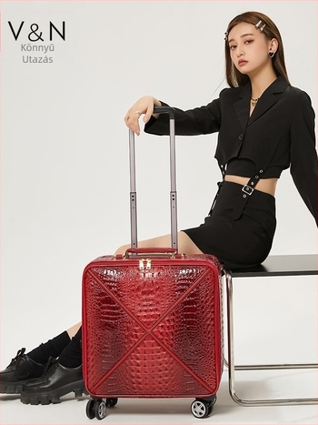 PVC utazótáska krokodil bőr imitációjával, cipzáras záródás, vízálló és kopásálló, univerzális kerekekkel és zárakkal