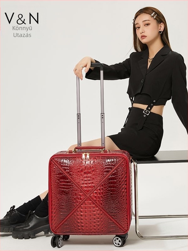 PVC utazótáska krokodil bőr imitációjával, cipzáras záródás, vízálló és kopásálló, univerzális kerekekkel és zárakkal