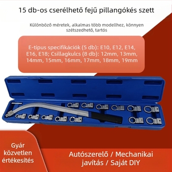 Övkulcs készlet – 15 darabos, cserélhető fejű, krómozott felület, króm-vanádium acél, tömeg 1.7