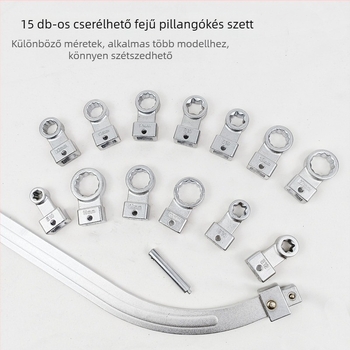 Övkulcs készlet – 15 darabos, cserélhető fejű, krómozott felület, króm-vanádium acél, tömeg 1.7