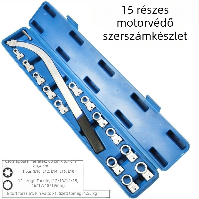Övkulcs készlet – 15 darabos, cserélhető fejű, krómozott felület, króm-vanádium acél, tömeg 1.7