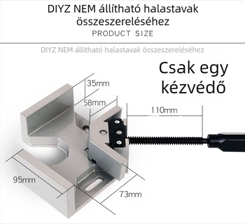 Egykezes alumíniumötvözetű 90°-os sarokklipsz faipari és DIY keretekhez, akváriumokhoz és bútorokhoz