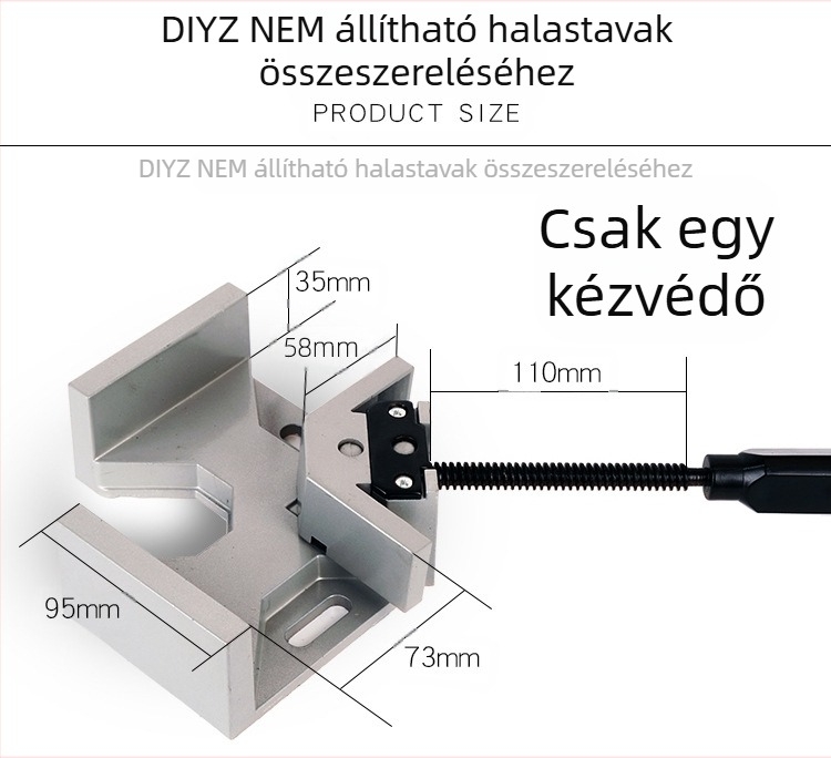 Egykezes alumíniumötvözetű 90°-os sarokklipsz faipari és DIY keretekhez, akváriumokhoz és bútorokhoz