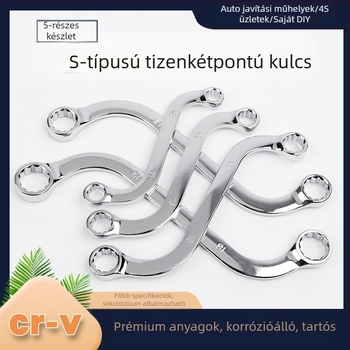 Musen Hall 5-részes Plum kulcs készlet, S-típusú kettős fej, U- és C-alakú lemezek, görbült markolatok, kétirányú hatszögletű kulcs; anyag: króm-vanádium acél, felület: polírozott krómozás