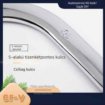 Musen Hall 5-részes Plum kulcs készlet, S-típusú kettős fej, U- és C-alakú lemezek, görbült markolatok, kétirányú hatszögletű kulcs; anyag: króm-vanádium acél, felület: polírozott krómozás