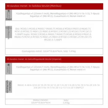 God Super 40 darabos metrikus és hüvelykes menetkészlet kézi Tap Wrench
