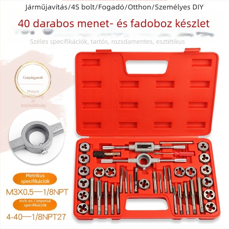 God Super 40 darabos metrikus és hüvelykes menetkészlet kézi Tap Wrench