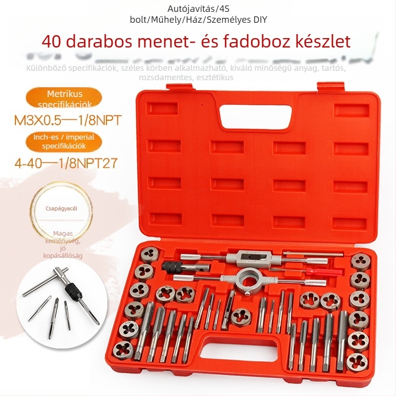God Super 40 darabos metrikus és hüvelykes menetkészlet kézi Tap Wrench