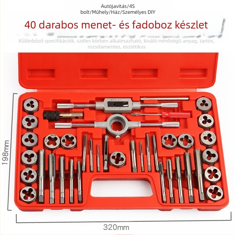God Super 40 darabos metrikus és hüvelykes menetkészlet kézi Tap Wrench