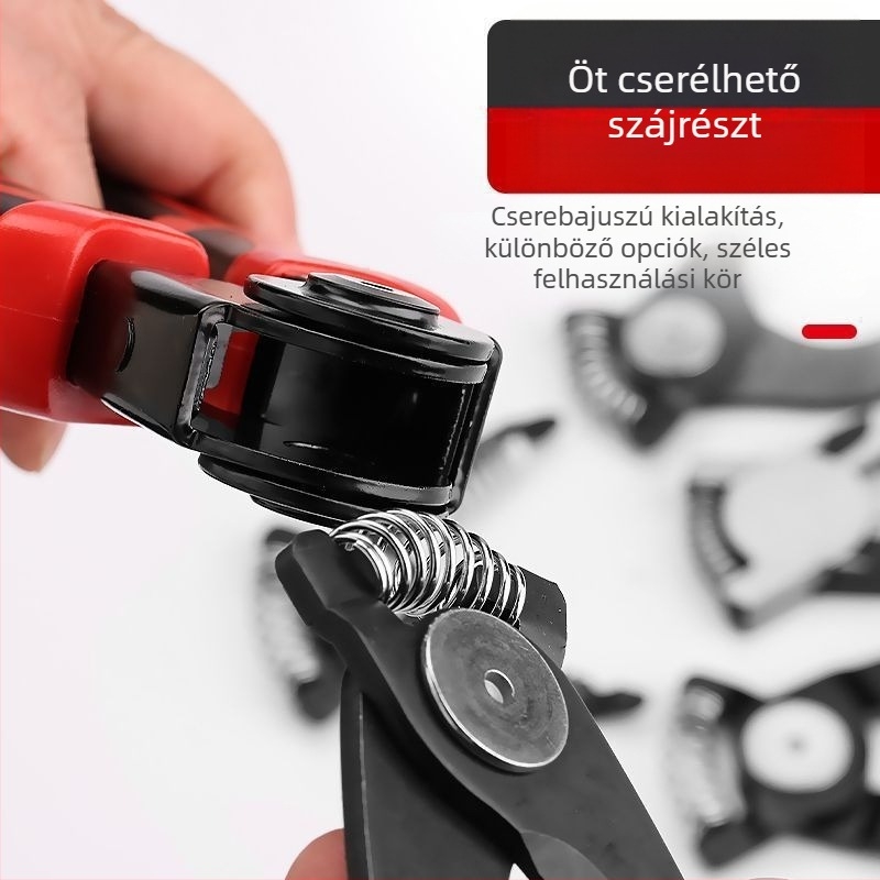 Öt az egyben, cserélhető fejű fogókészlet, többfunkciós, vezetékek szálainak felhasítására, törésére és vágására, szerszámacél, súly 0,9
