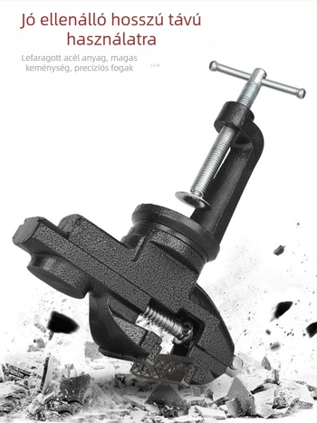 Asztali vise – 360° forgás, öntött acél, sík állú harapófogó, többfunkciós háztartási rögzítő