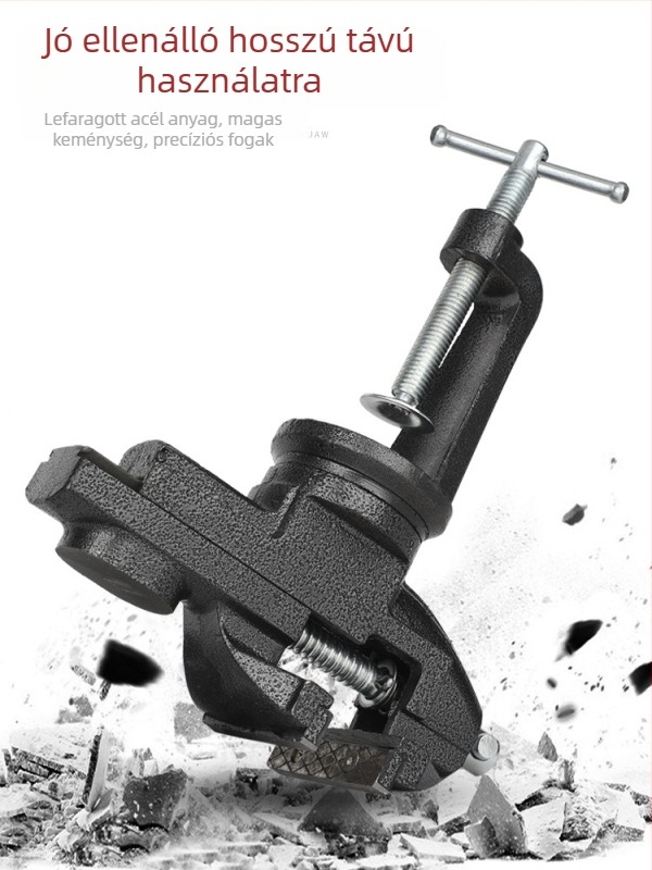 Asztali vise – 360° forgás, öntött acél, sík állú harapófogó, többfunkciós háztartási rögzítő