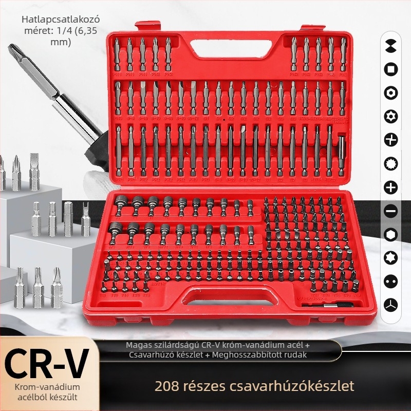 Mussen Hall 208-darabos csavarfej-készlet elektromos fúróhoz és csavarozóhoz, nettó súly 2,21 kg