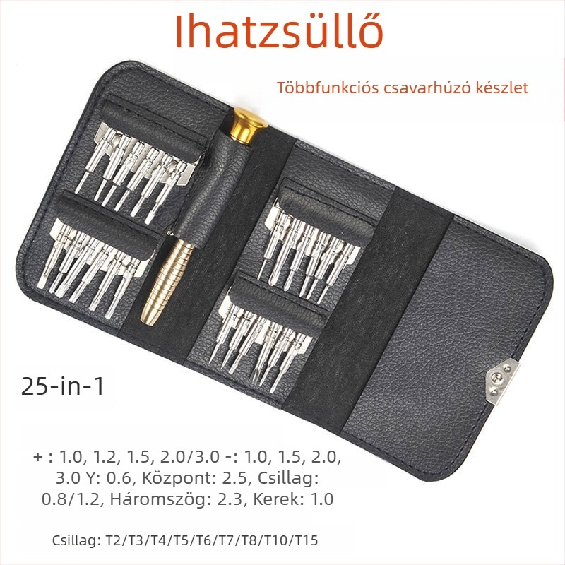 25-darabos csavarhúzó készlet Cr_V króm-vanádium acélból, modell 2518, nem mágneses, mobiltelefonokhoz, laptopokhoz és szemüveg javításhoz