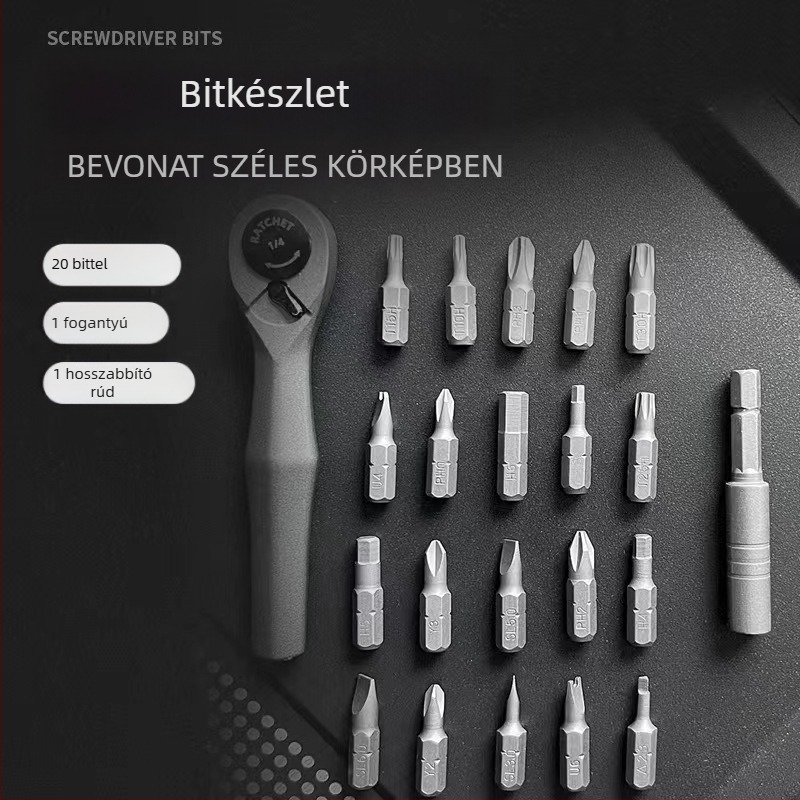 22 az 1-ben racsnis csavarhúzó készlet mágneses CR-V acélból, 260 g