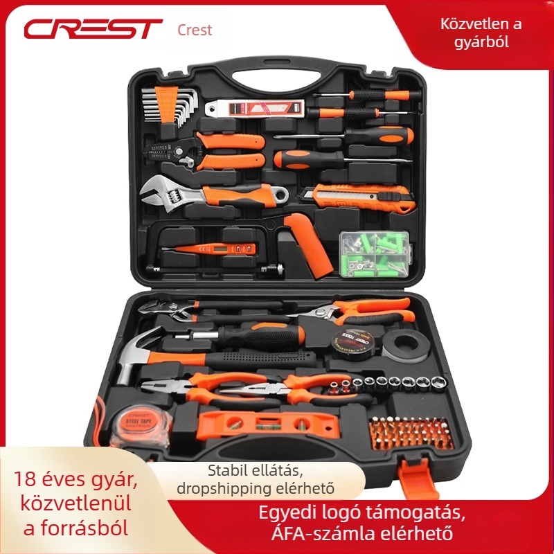 CREST Szénacél szerszámkészlet otthoni javításokra, 138 részes multifunkcionális elektromos karbantartó készlet, Formula-stílus, háztartási használat