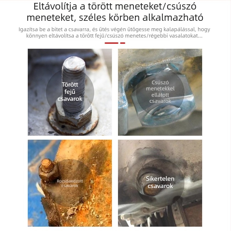 7 darabos ütőcsavarhúzó-készlet, multifunkcionális autójavításhoz, króm-vanádium acél, PH3 PH4 fejjel, metrikus szabvány