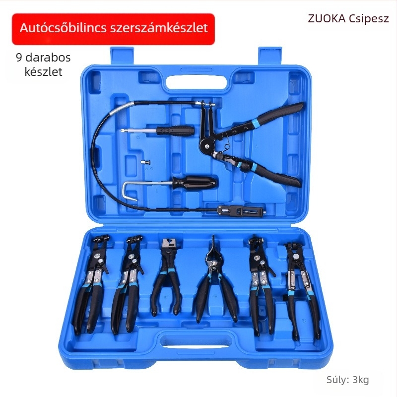 9 darabos autó vízcső szorítófogó készlet, króm-vanádium acélból