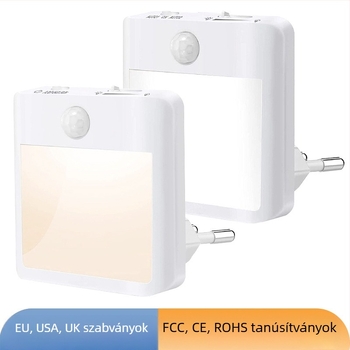 Dugaszolható PIR éjjeli lámpa, szemvédő LED-del, 110–230V, érzékelési tartomány 5–8 m, 0,8W, NL001, PC ház