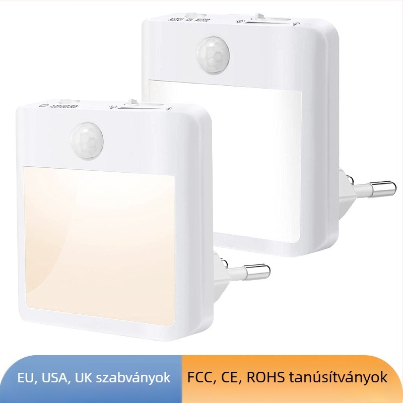 Dugaszolható PIR éjjeli lámpa, szemvédő LED-del, 110–230V, érzékelési tartomány 5–8 m, 0,8W, NL001, PC ház