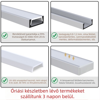 LED-szalag U-alakú kialakítás, nyitott szereléshez, merev fénycső tok, modell L054, anyag alumíniumötvözet + műanyag lámpaernyő, oxidált felület, beltéri világításhoz