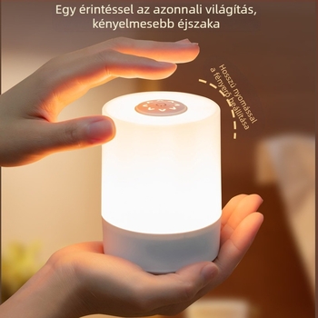 Babaágy melletti éjjeli fény érintéses vezérléssel, koppintás aktiválás, beépített akkumulátor, műanyag lámpabúra