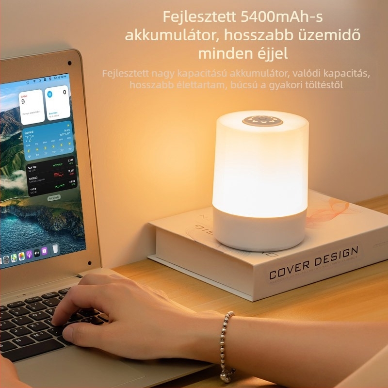 Babaágy melletti éjjeli fény érintéses vezérléssel, koppintás aktiválás, beépített akkumulátor, műanyag lámpabúra
