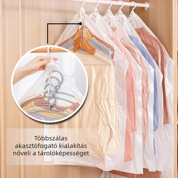 Függő vákuum tárolózsák otthoni használatra – tollkabátok és ruhák számára, PA+PE, modell SNGG001, pumpa nélkül