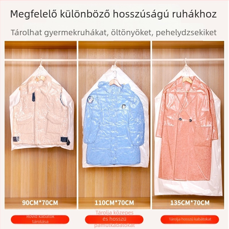 Függő vákuum tárolózsák otthoni használatra – tollkabátok és ruhák számára, PA+PE, modell SNGG001, pumpa nélkül