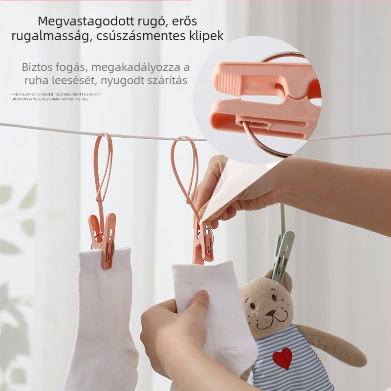 A2717 szárítóklipsz zoknikhoz és ruhákhoz – műanyag, szélálló, hordozható, 200 darabos csomag