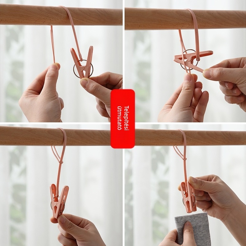 A2717 szárítóklipsz zoknikhoz és ruhákhoz – műanyag, szélálló, hordozható, 200 darabos csomag