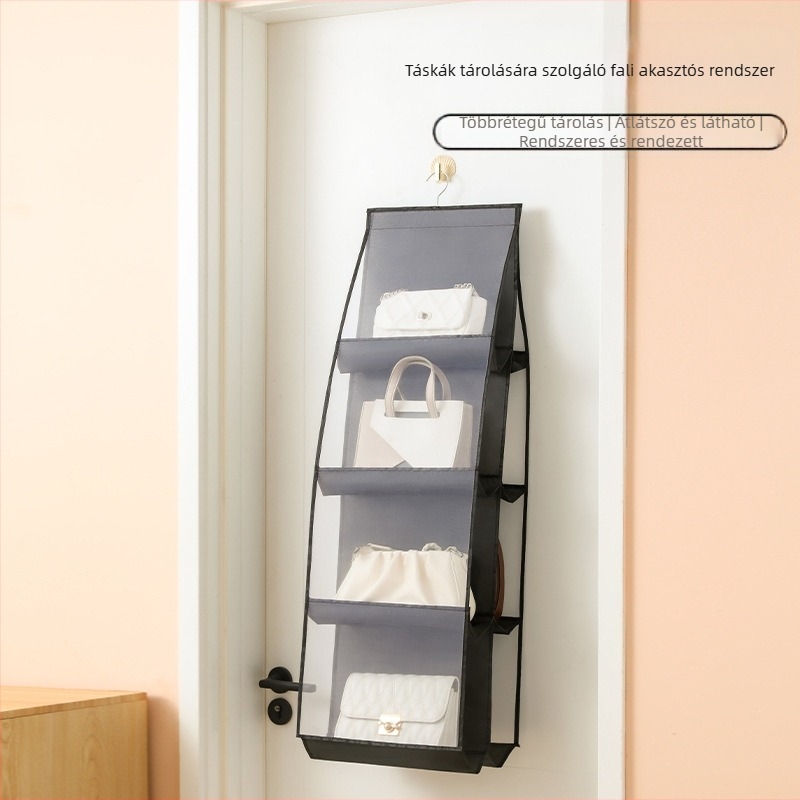 Kocka alakú, falra szerelhető táskataroló porvédő Oxford-anyagból, ideális kézitáskákhoz, apróságokhoz és ruházathoz