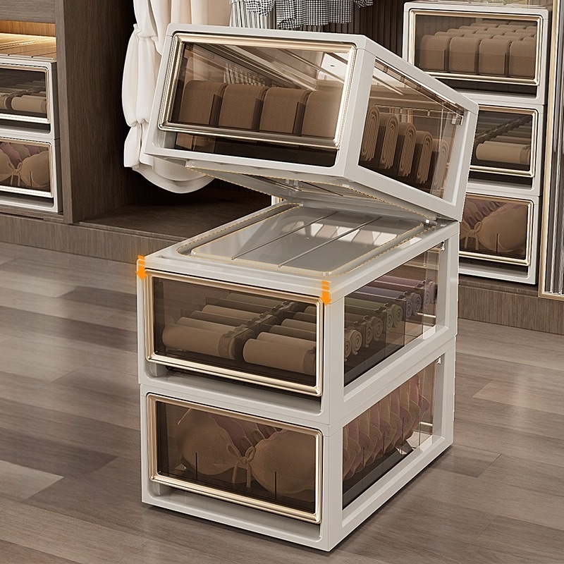 Fiókos fehérneműtartó doboz – 3 az 1-ben szervező melltartók, fehérneműk és zoknik számára; PP műanyag, porálló; tömeg 0,95–3,01 kg; márka Flying Cat.