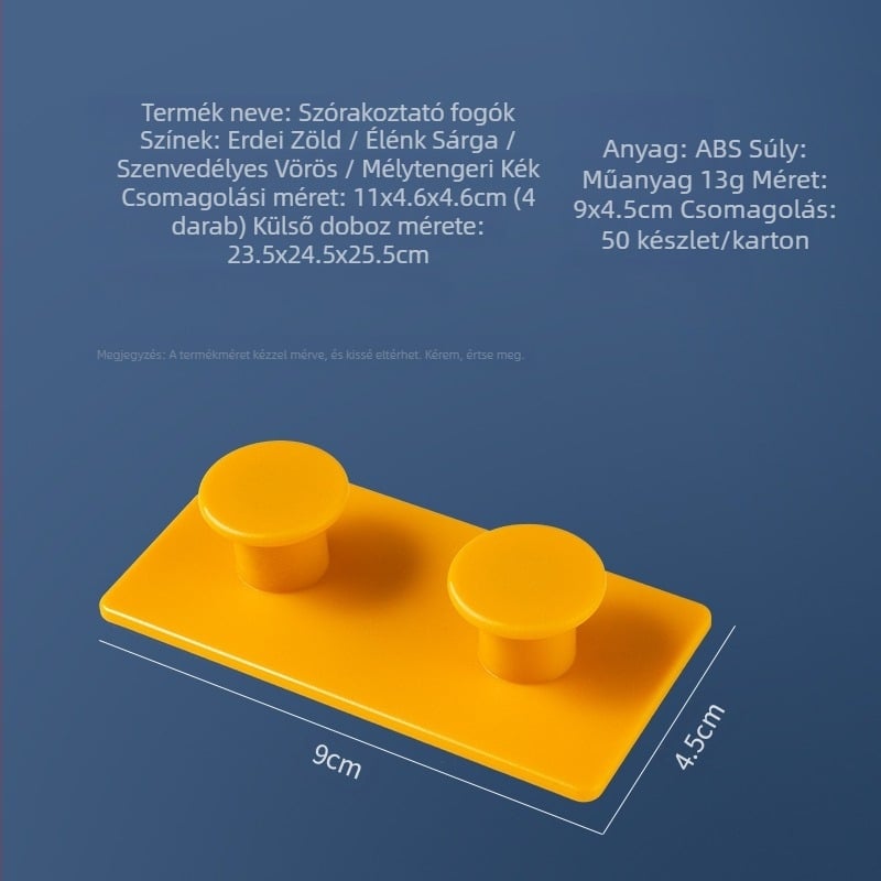 Ragasztós kampó a falra, dupla kampó (ABS, max terhelés 2 kg, 4 db/csomag)