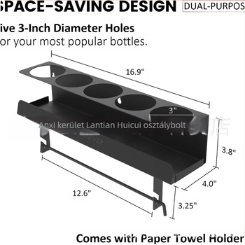 Fali szerelésű, kétszintes vas eszközrendező aeroszolos dobozok és papírzsebkendők számára — modern, minimalista stílus, csavaros rögzítés, többfunkciós garázs, műhely és otthon