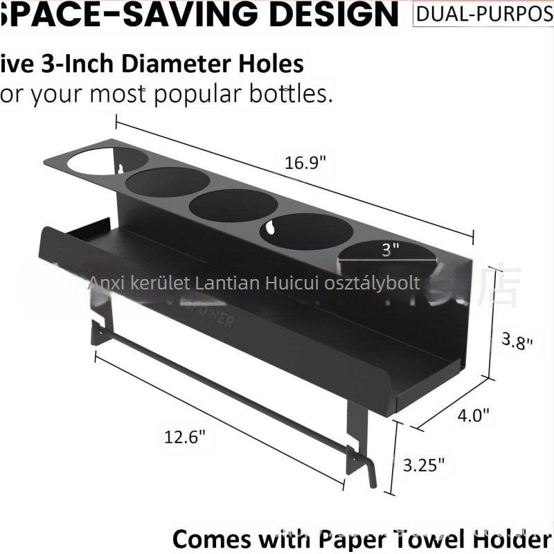 Fali szerelésű, kétszintes vas eszközrendező aeroszolos dobozok és papírzsebkendők számára — modern, minimalista stílus, csavaros rögzítés, többfunkciós garázs, műhely és otthon
