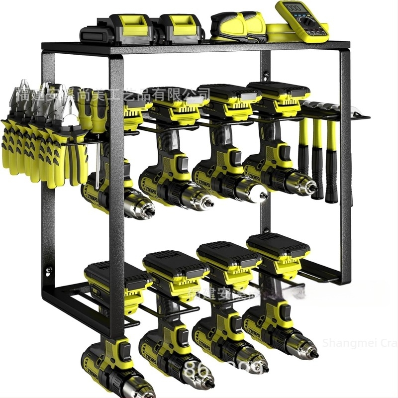 Falra szerelhető elektromos szerszám tároló polc, szénacélból, 3 rétegű, sokoldalú