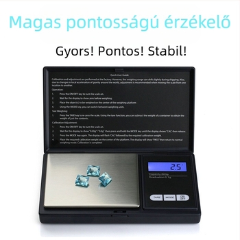 Hordozható zsebméretű mérleg rozsdamentes acélból, ékszerekhez, 1 kg kapacitás, 0,01 g pontosság, modell DGGY-258