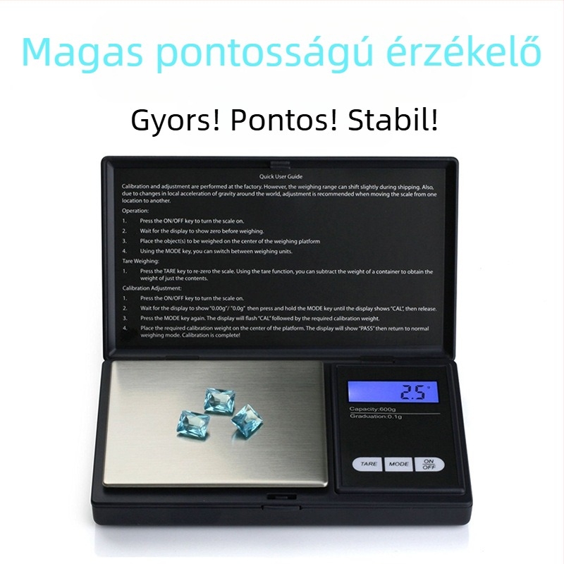 Hordozható zsebméretű mérleg rozsdamentes acélból, ékszerekhez, 1 kg kapacitás, 0,01 g pontosság, modell DGGY-258